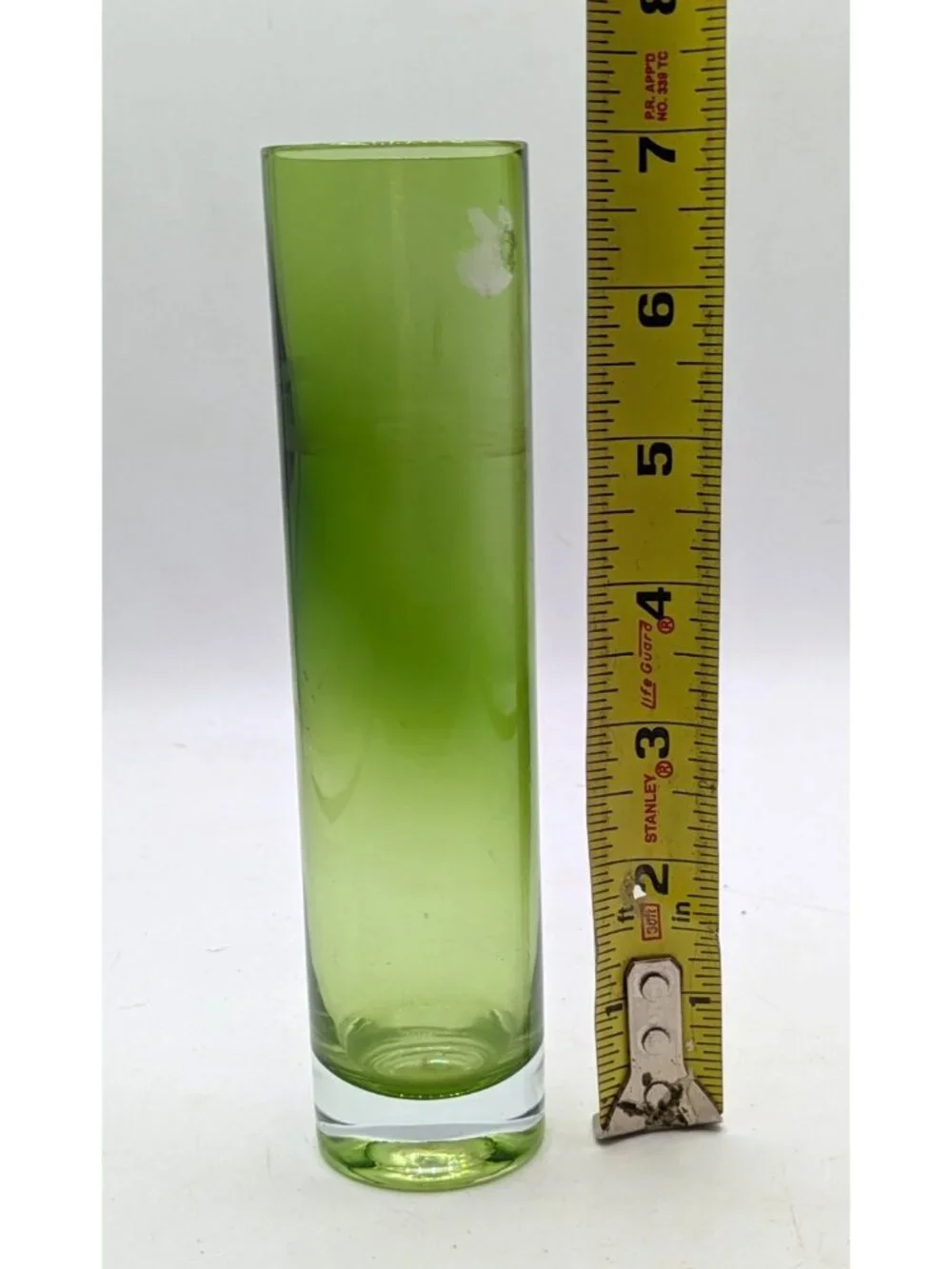 Vintage Hand Blown Glass Bud Vase Cylindrical Lime Green 7